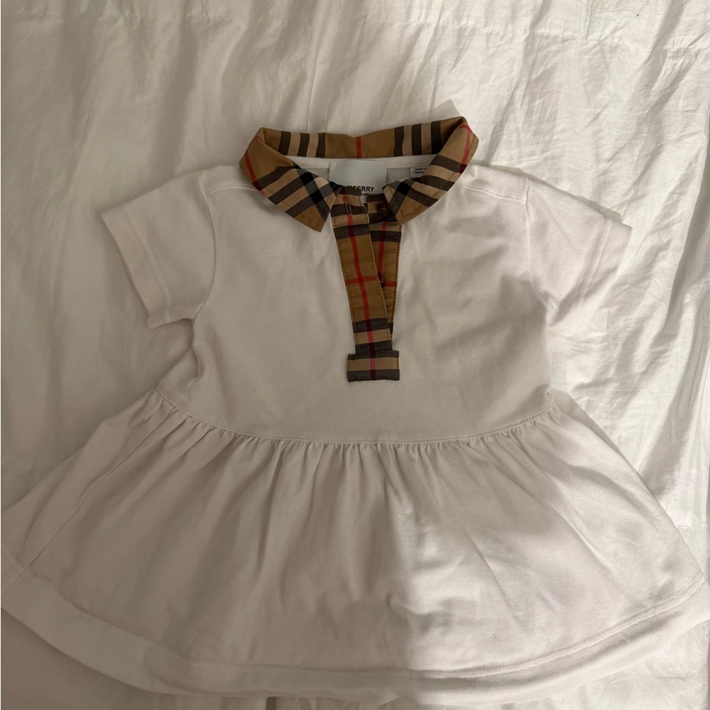 Burberry White Dress with Tan Plaid Accents